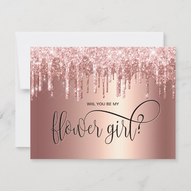 Invitación Gotas de oro rosa ¿serás mi dama de flores? (Anverso)