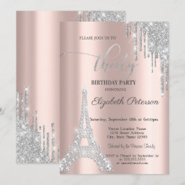 Invitación Gotas de Plata, Diamantes Torre Eiffel Cumpleaños 