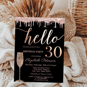 Invitación Gotas de purpurina, copa de vino Cumpleaños 30