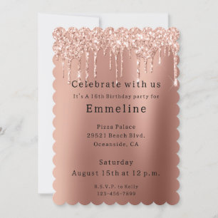 Invitación Gotas de Purpurina de oro de Glam Rosa