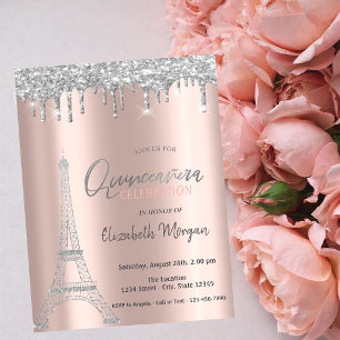 Invitación Gotas de purpurina plateada, Quinceañera de la Tor