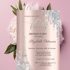 Invitación Gotas de purpurina plateadas, 30 cumpleaños Torre 
