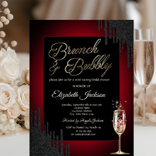 Invitación Gotas Negras, Copa de Vino, Brunch Rojo y Burbujas