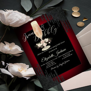 Invitación Gotas Negras, Vidrio, Rosas, Brunch Rojo y Burbuja