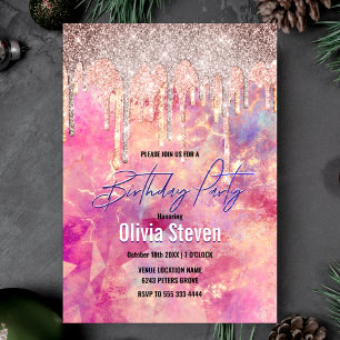 Invitación goteo holográfico rosa de rosa de moda