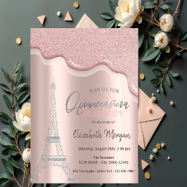 Invitación Goteos de brillo plateado genial, Quinceañera de l