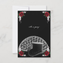 Invitación Goth Sombrero de copa alto y abanico Boda Victoria