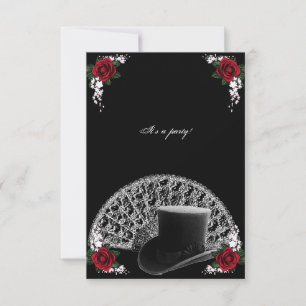 Invitación Goth Sombrero de copa alto y abanico Boda Victoria