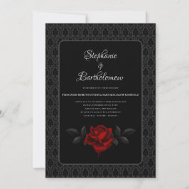 Invitación Gothic Black Damask Rose Wedding