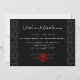 Invitación Gothic Black Damask Rose Wedding Invitation
