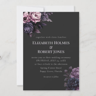 Invitación Gothic Black Floral Wedding Invitation