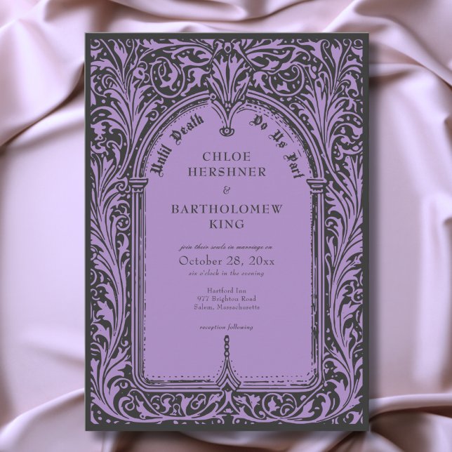 Invitación Gothic Black Purple Medieval Until Death Wedding (Gothic Black Purple Medieval Until Death Wedding Invitation)