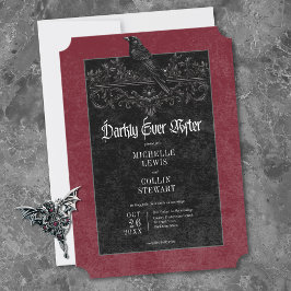Invitación Gothic Black Raven Wine Darkly Ever After Wedding