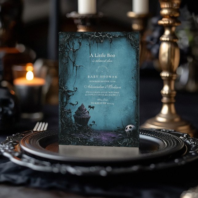 Invitación Gothic Blue Halloween Baby Shower (Subido por el creador)