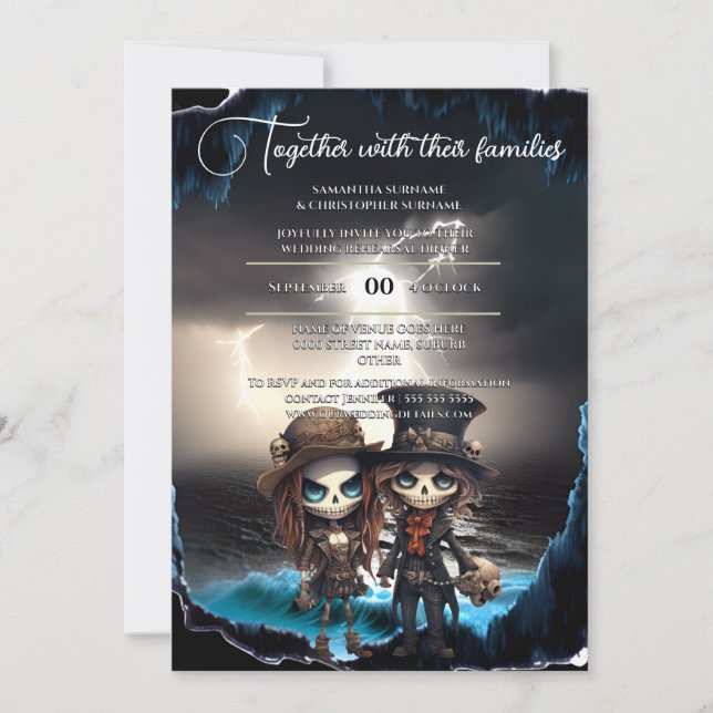 Invitación Gothic bride groom beach theme day dead (Anverso)