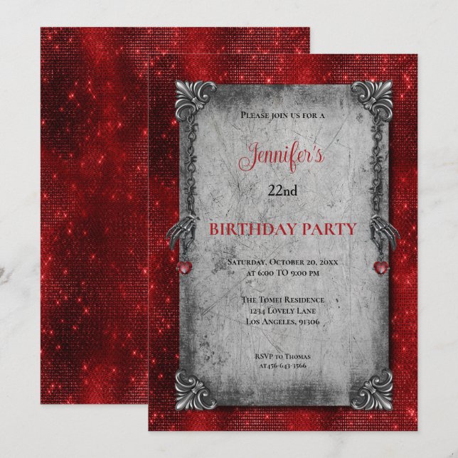 Invitación Gothic Dark Red Birthday invitation (Anverso / Reverso)