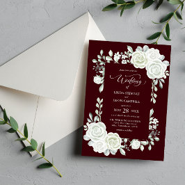 Invitación Gothic Deep Burgundy Tropical Roses Wedding