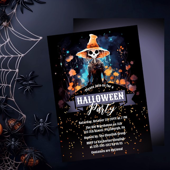 Invitación Gothic Eerie Faerie | Partido Halloween Gorra Bruj (Gothic Eerie Faerie in a Witch Hat Halloween Party Invitation)
