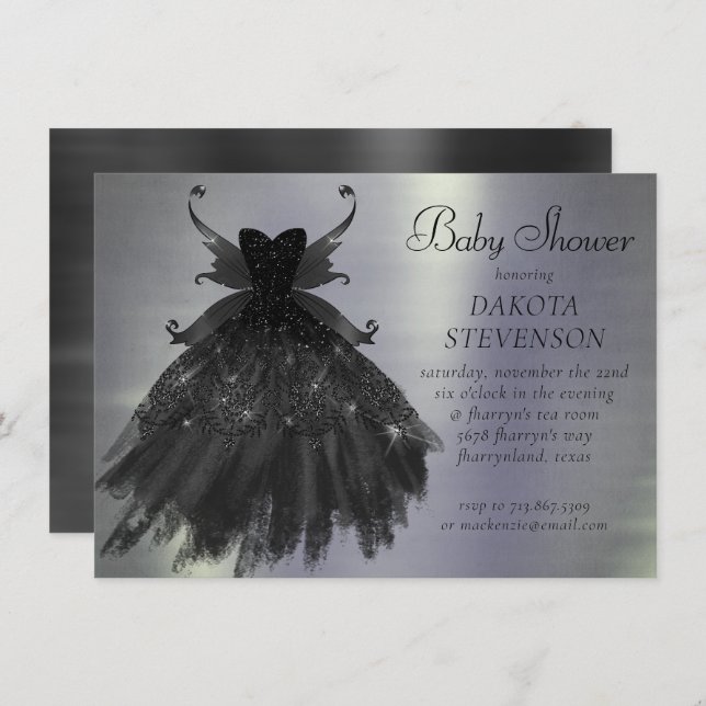 Invitación Gothic Fairy Black Gown | Vampy Gótico Glam Sheen (Anverso / Reverso)