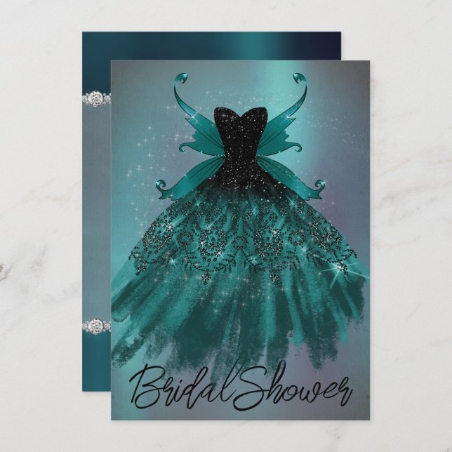 Invitación Gothic Fairy Verde azulado Gown | Oveja Verde Prof (Anverso / Reverso)