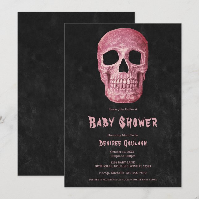 Invitación Gothic Girl Skull Antique Baby Shower Invitation (Anverso / Reverso)