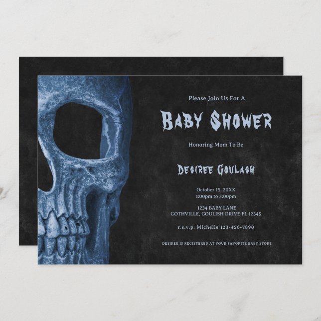 Invitación Gothic Half Skull Black Baby Boy Shower Invitation (Anverso / Reverso)
