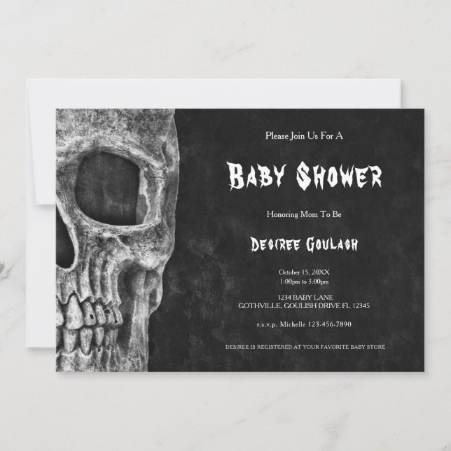 Invitación Gothic Half Skull Black Baby Shower Invitation (Anverso)