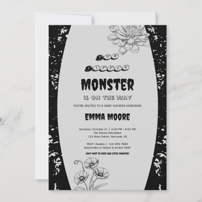 Invitación Gothic Little Monster Baby Shower Design (Anverso)