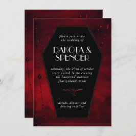 Invitación Gothic Luxe | Boda de ataúdes rojos negros y sangu