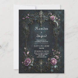 Invitación Gothic Ornate Purple Rose Filigree Wedding