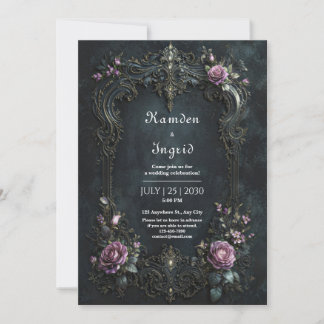 Invitación Gothic Ornate Purple Rose Filigree Wedding
