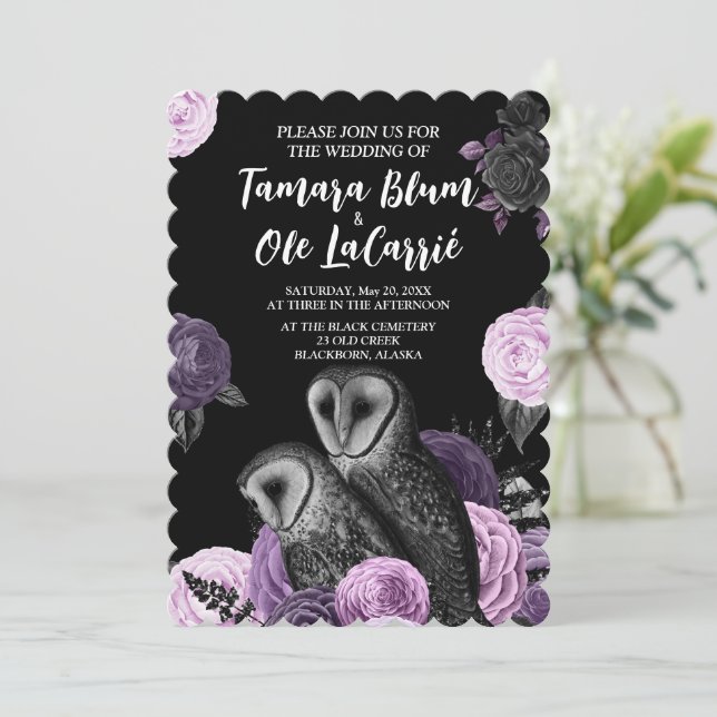Invitación Gothic Owls Wedding (Anverso de pie)