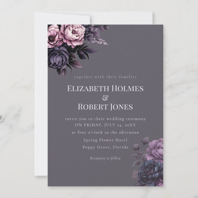 Invitación Gothic Plum Floral Wedding Invitation (Anverso)