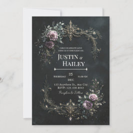 Invitación Gothic Purple Rose Gold Filigree Wedding
