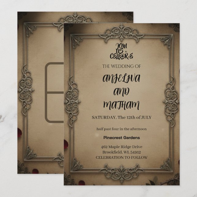 Invitación Gothic Raven Floral Wedding Arch Invitation (Anverso / Reverso)