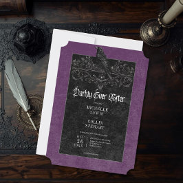 Invitación Gothic Raven Purple Darkly Ever After Wedding