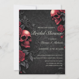 Invitación Gothic Red & Black Skull & Rose Bridal Shower