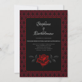 Invitación Gothic Red Damask Rose Wedding
