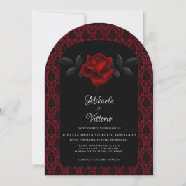 Invitación Gothic Red Damask Rose Wedding