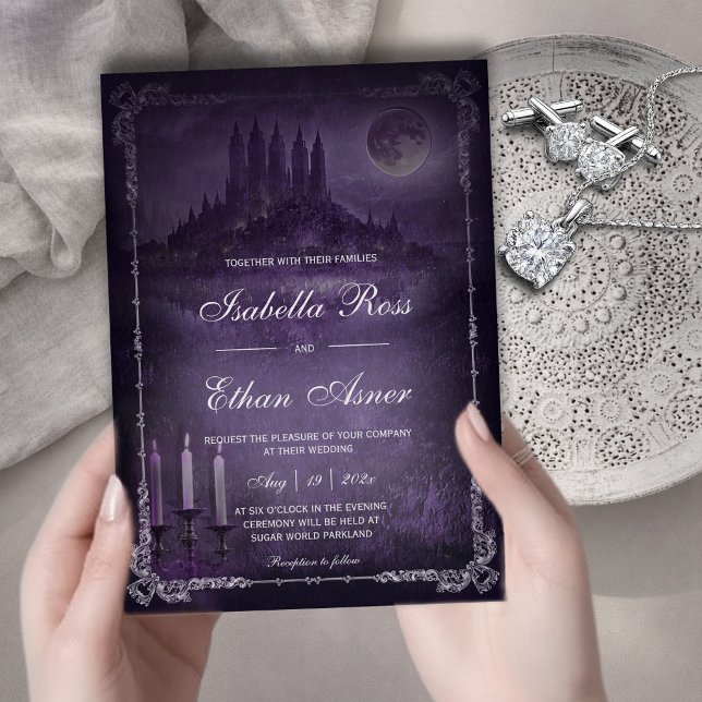 Invitación Gothic Romance Wedding Purple Silver Velvet  (Subido por el creador)