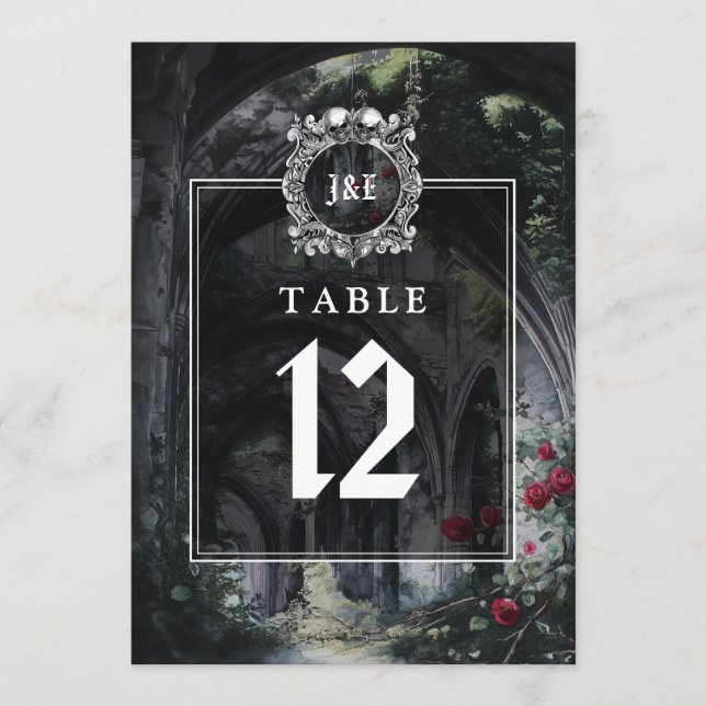 Invitación Gothic Ruins Floral Monogram Table Number (Anverso)
