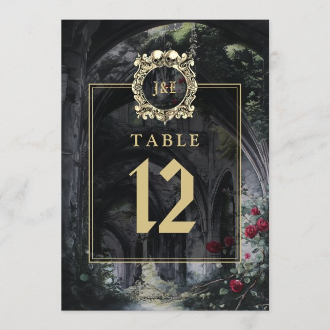 Invitación Gothic Ruins Floral Monogram Table Number (Anverso)