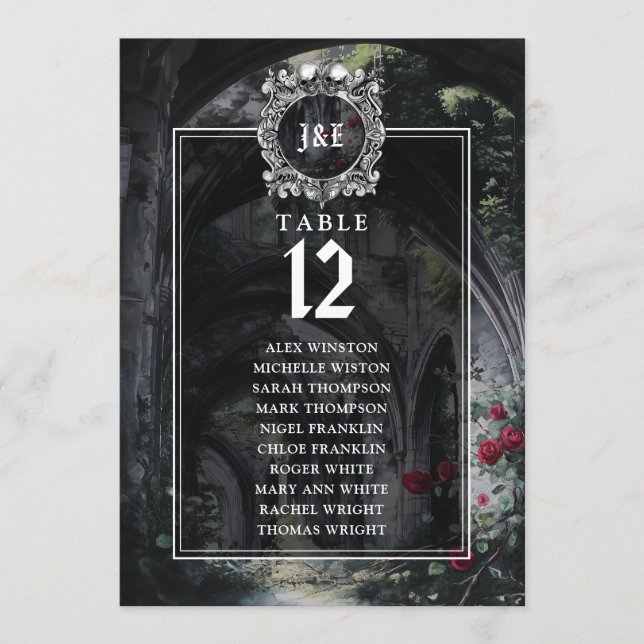 Invitación Gothic Ruins Floral Table Number Seating Chart (Anverso)