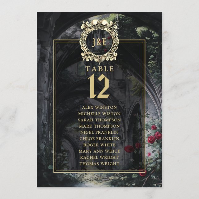 Invitación Gothic Ruins Floral Table Number Seating Chart (Anverso)