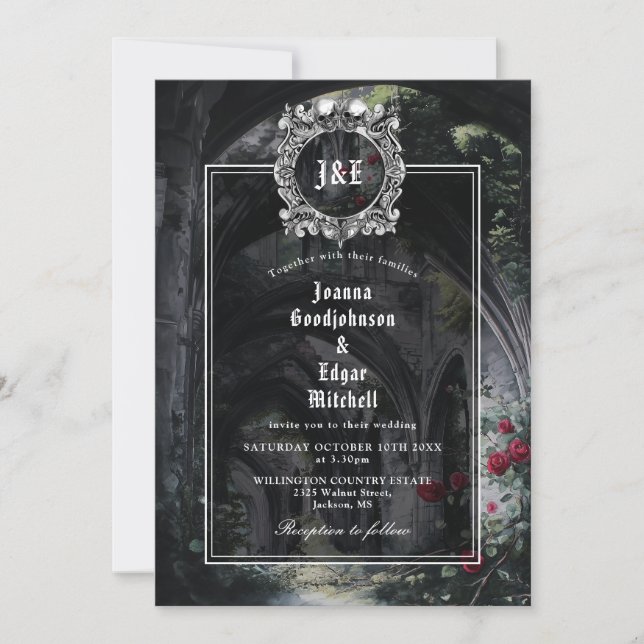 Invitación Gothic Ruins Monogram All In One QR Code Wedding (Anverso)
