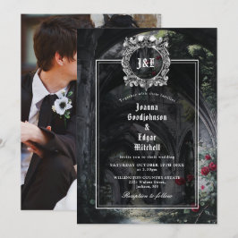 Invitación Gothic Ruins Roses Floral Monogram Photo Wedding