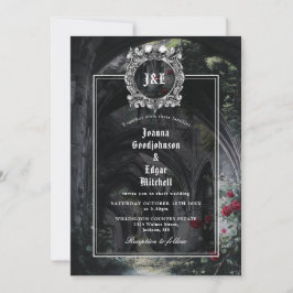 Invitación Gothic Ruins Roses Monogram All In One Wedding