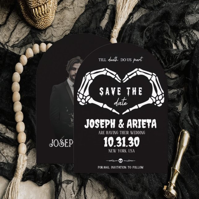 Invitación Gothic Skeleton Heart Wedding Save the Date (Subido por el creador)