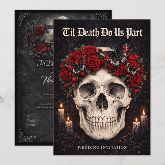 Invitación Gothic Skull and Roses Wedding Invitation (Anverso / Reverso)