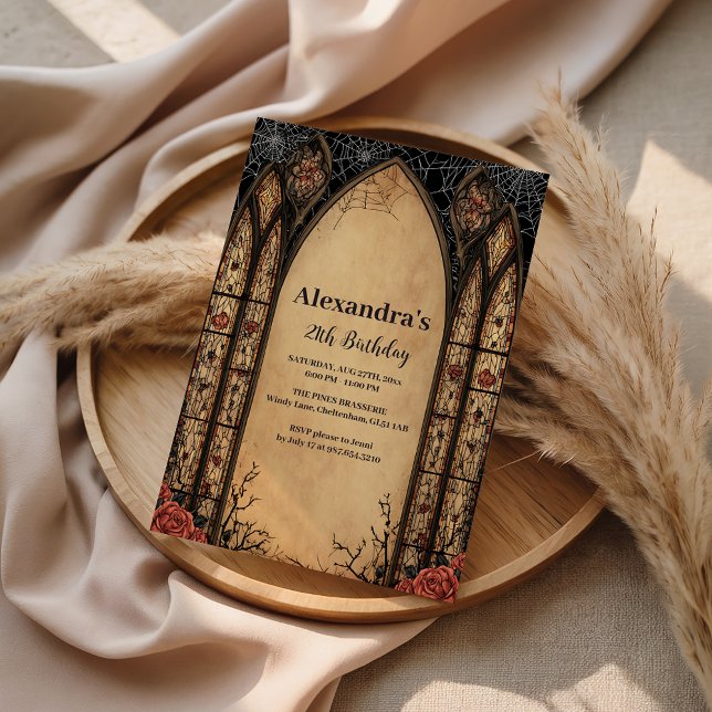 Invitación Gothic Stained Arch Rose Birthday (Subido por el creador)